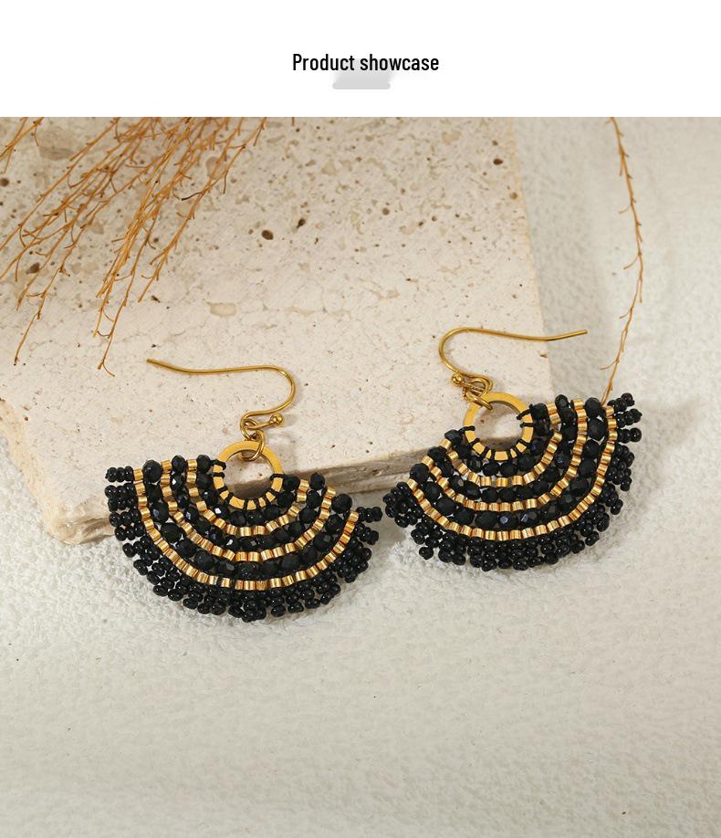 European Bohemian Ethnic Style Seed Bead Pendant Earrings Set: Temperament and Personality Niche Accessories