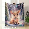 A Festive, Glowing Woodland Scene with Ornaments, Fairy Lights, and Snow. for All Seasons Blanket Lunch Break Throw Gift