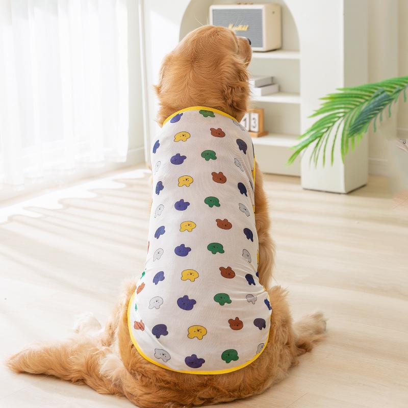Summer Thin Breathable Golden Retriever Big Dog Vest Dog Cute Colored Small Animal Printed Mesh Pet Dog Clothes
