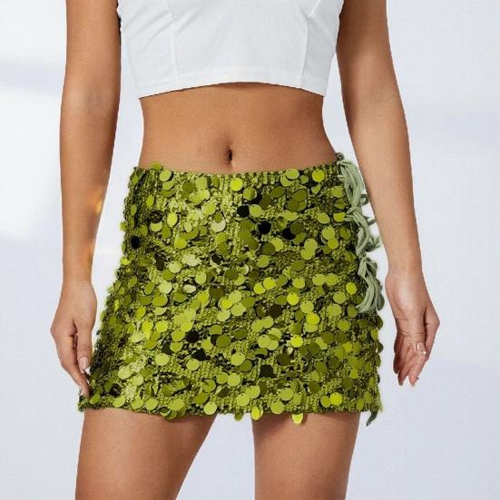 Dámská mini sukně s vysokým pasem, design se šněrováním na boku, krátká sukně, lesklé flitry, sukně obepínající boky, sexy párty sukně