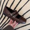 Flats for Women's Summer Bow Square Toe Straight Buckle Mary Jane Leather Shoes Womens Flat Bottom Shallow Mouth Pumps for Women