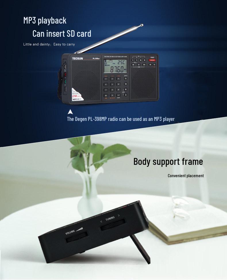 Tecsun PL-398MP Full Band Radio with MP3 Card Speaker for Seniors