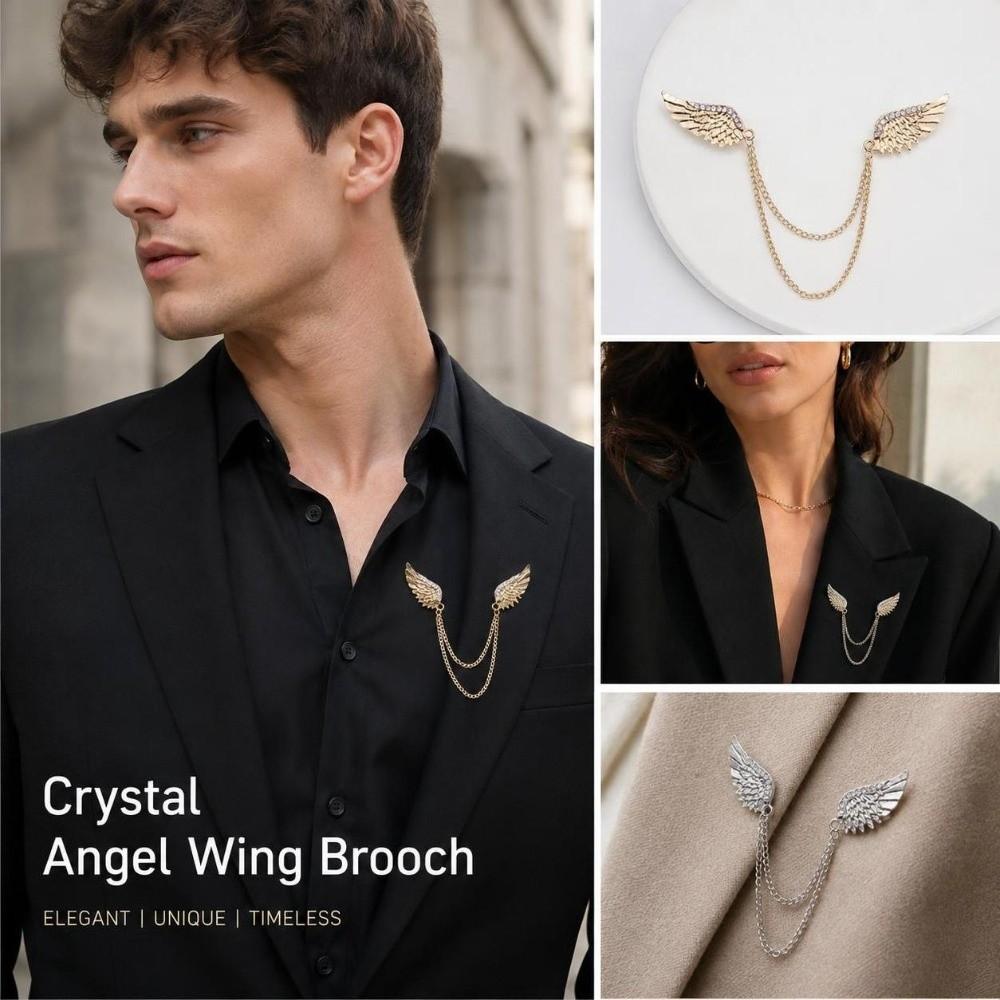 Decorative Angel Wing Brooch Sparkling Tassel Chain Brooch New Brooch Pins for Men Women Jewelry