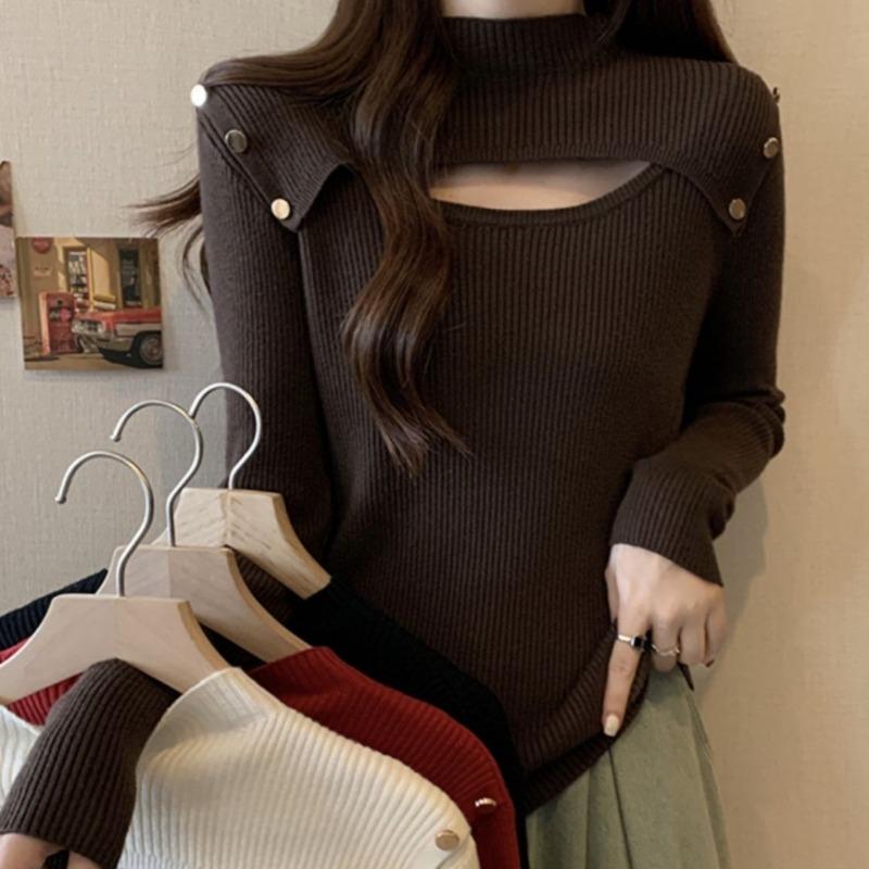 Damen Herbst Winter Rollkragen Strickpullover Weiblich Slim Sexy Aushöhlen Kaschmir Pullover