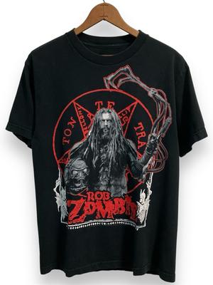 Rob Zombie 2010 USA Concert Tour Punk Hellbilly Deluxe Graphic T-Shirt for Men Black Band Tee with Skull Pentagram Design