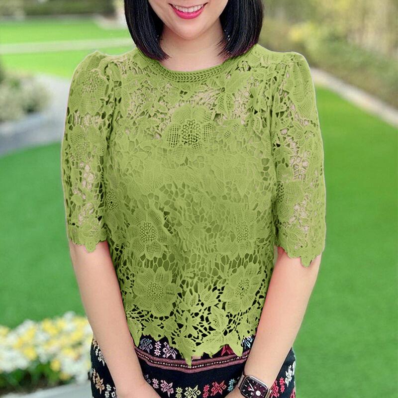 

ZANZEA Women Casual Lace Crochet Patchwork Summer Short Sleeve Blouse
