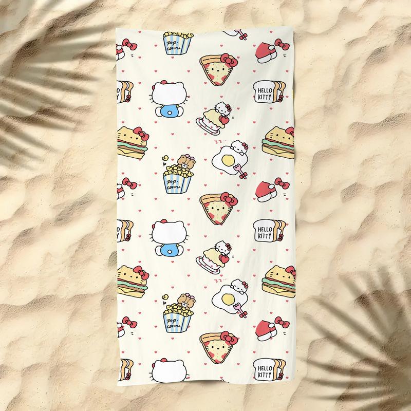 Cute Cartoon Kitten Printed Microfiber Beach Towel Quick Dry Soft Bath Towel For Kids Seaside Swimming