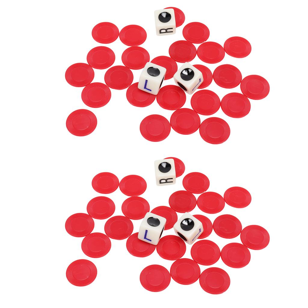 2 Sets Left Right Center Dice Game 16mm With 3 Dices 24 Chips for Family Nights Friends Gatherings Games Parties Red