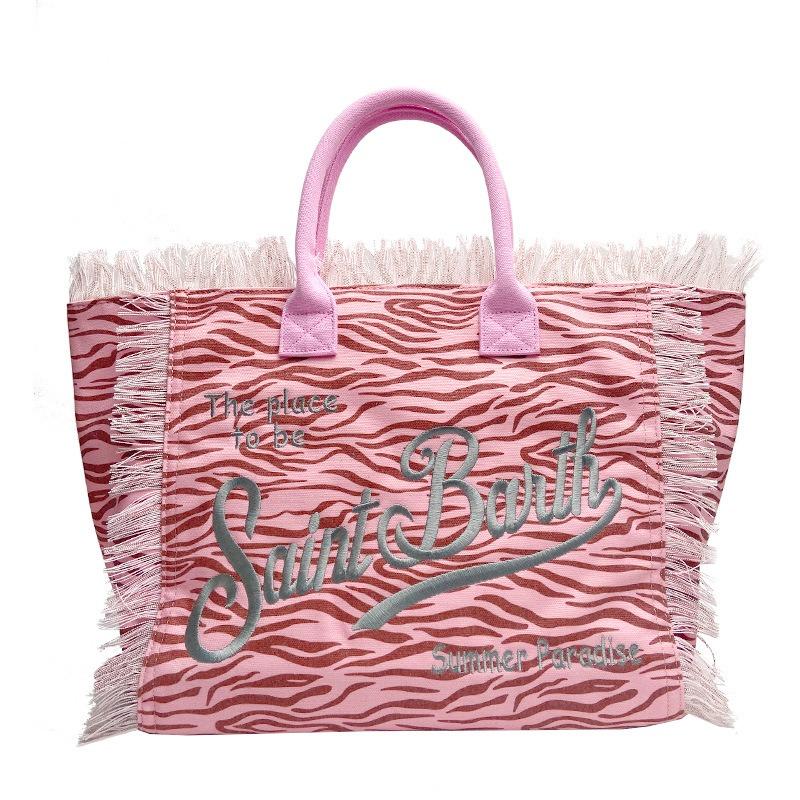 Straw Mat Beach Bag Fringed Handbag Canvas Denim Tote Bag Travel Versatile Large-capacity Handbag