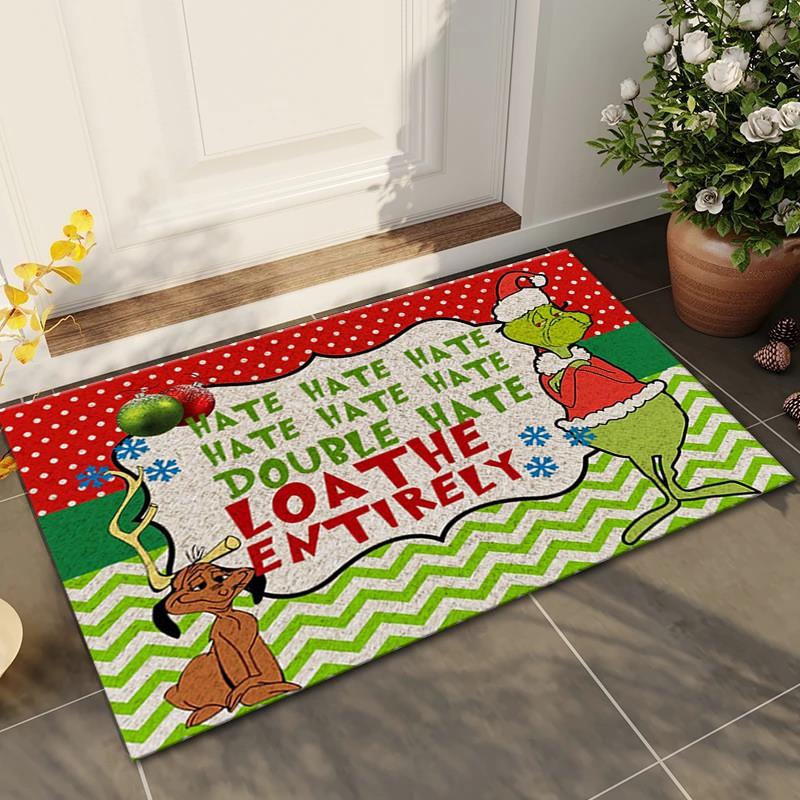 Grinch Christmas Doormat Non-Slip Floor Mat Entryway Hallway Living Room Holiday Decor Square Washable Rug