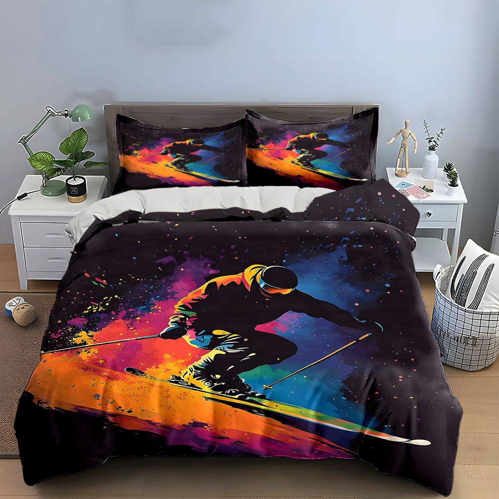 Colorful skier splash art. Bedding sets Duvet cover sets Duvet covers Pillowcases(1 * Duvet Cover 2 * Pillowcases without duvet insert)