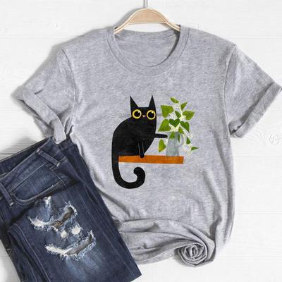 Clothing Casual Short Sleeve 90s Sweet Lovely Cat Pet Style Unisex Print Lady FeUnisex Graphic T-shirt Tee Top Fashion T Shirt