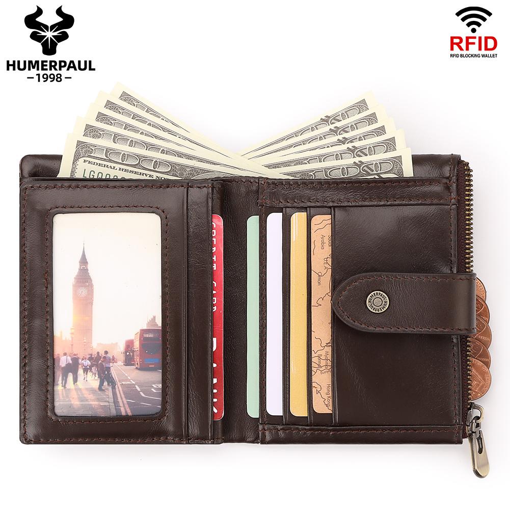 Humerpaul Portfel męski z prawdziwej skóry. Skórzana portmonetka na monety z wieloma kartami Rfid