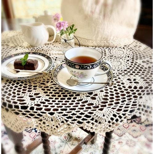 milkcat Hand-Knitted Round Lace Afternoon Tea Retro Placemats, Cafe Curtains, and Display (White 70-1)