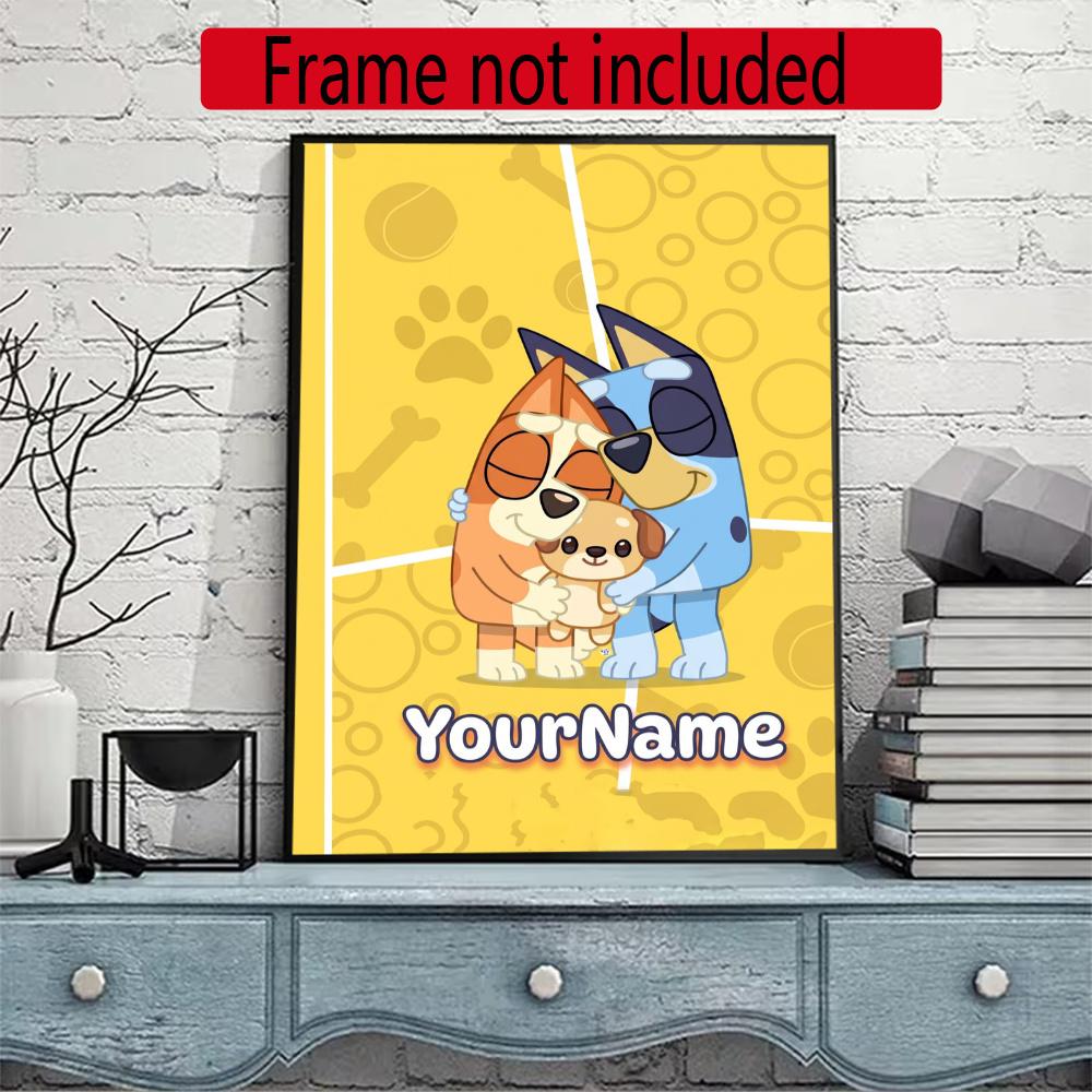Bluey Customize Your Name Diamond Painting Round Diamond Diy Frameless Holiday Artwork Suitable For Home Office Wall Decoration