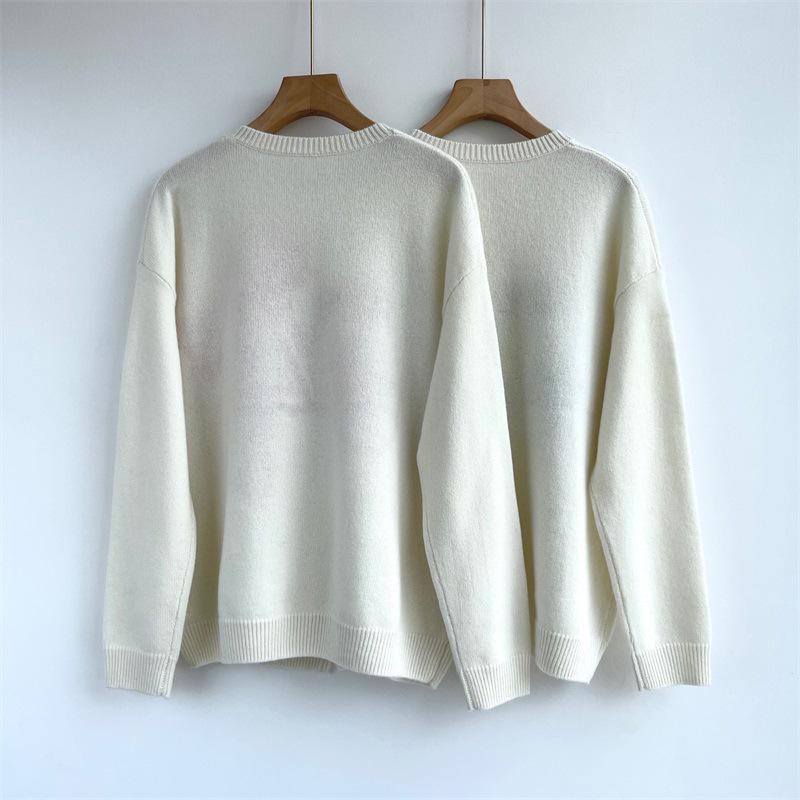 Women's Soft Wool Cashmere Knit Sweater - MAX Letter Bow Round Neck Pullover