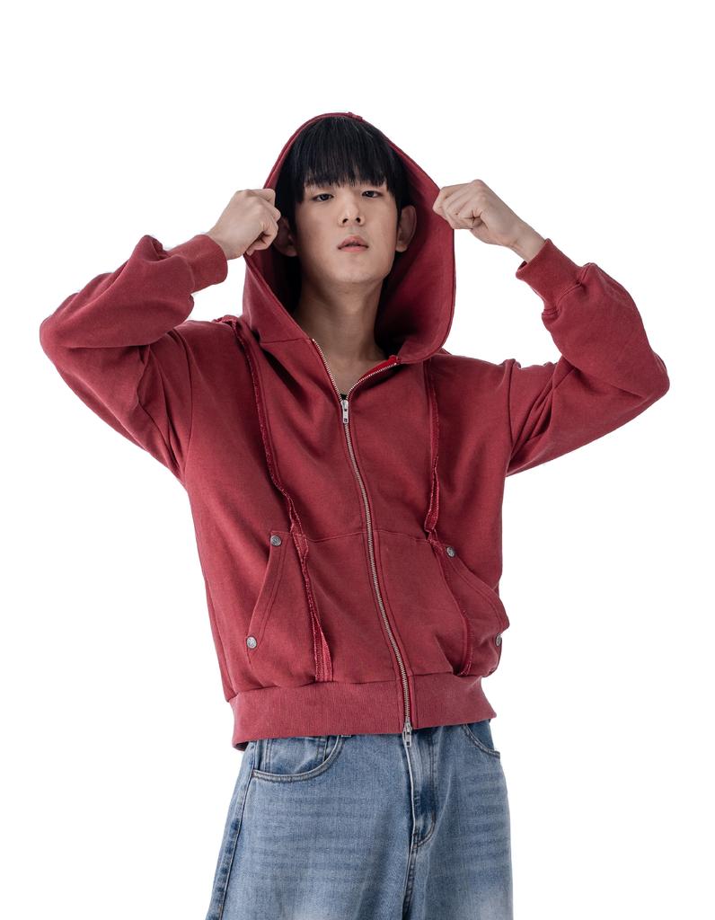 Nonvirus Pigment Split Hoodie Zip-Up Deep Red