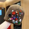 Korean Style Button Knit Beanie For Women Autumn Winter