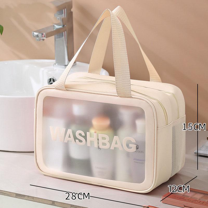

Двухслойная сумка для хранения большой вместимости, Высокоэстетичная полупрозрачная матовая косметичка из ПВХ, Водонепроницаемая и грязеотталкивающая портативная сумка для туалетных принадлежностей Apricot - Middle