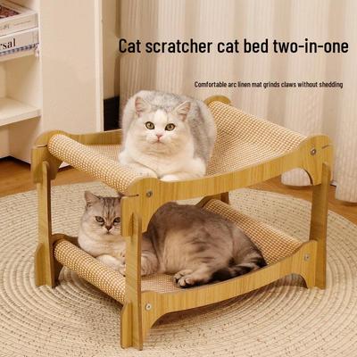 Stackable Double Layer Cat Bed & Scratching Board - Semi-Enclosed Sisal Nest for All Seasons