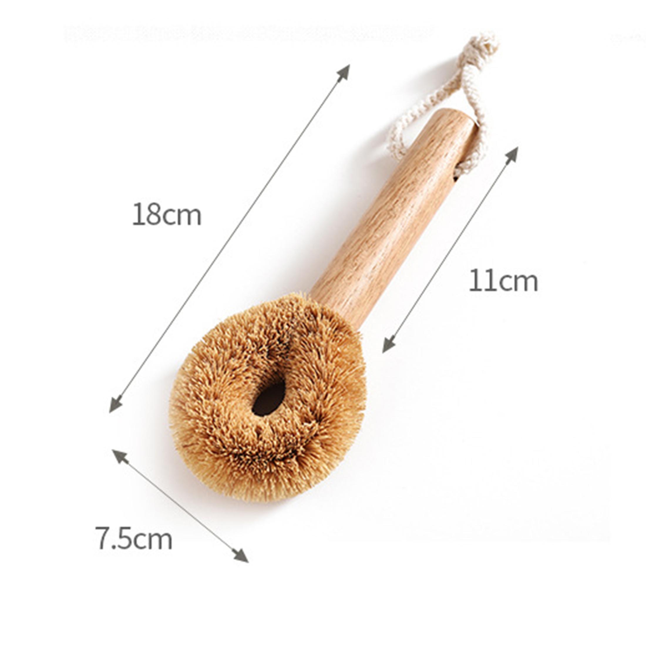 Natural Coconut Fiber Cleaning Brush, Wooden Handle Brush, Eco-Friendly Kitchen Scrub Brush for Pans, Pots, Mugs, Sinks, Cup, Dishware, Hanging Design