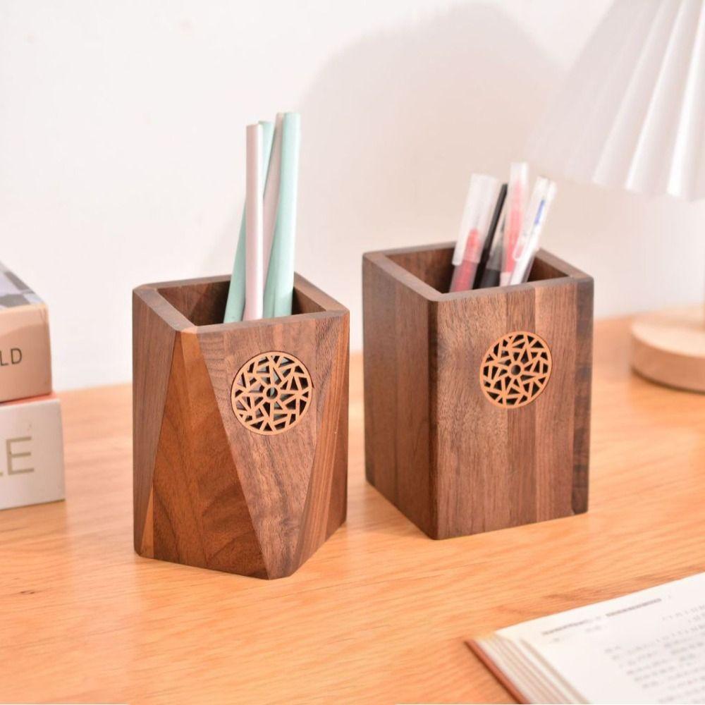 Multiple Use Wooden Pen Holder Black Walnut Pen Container Desk Organizer Wooden Pencil Box Office