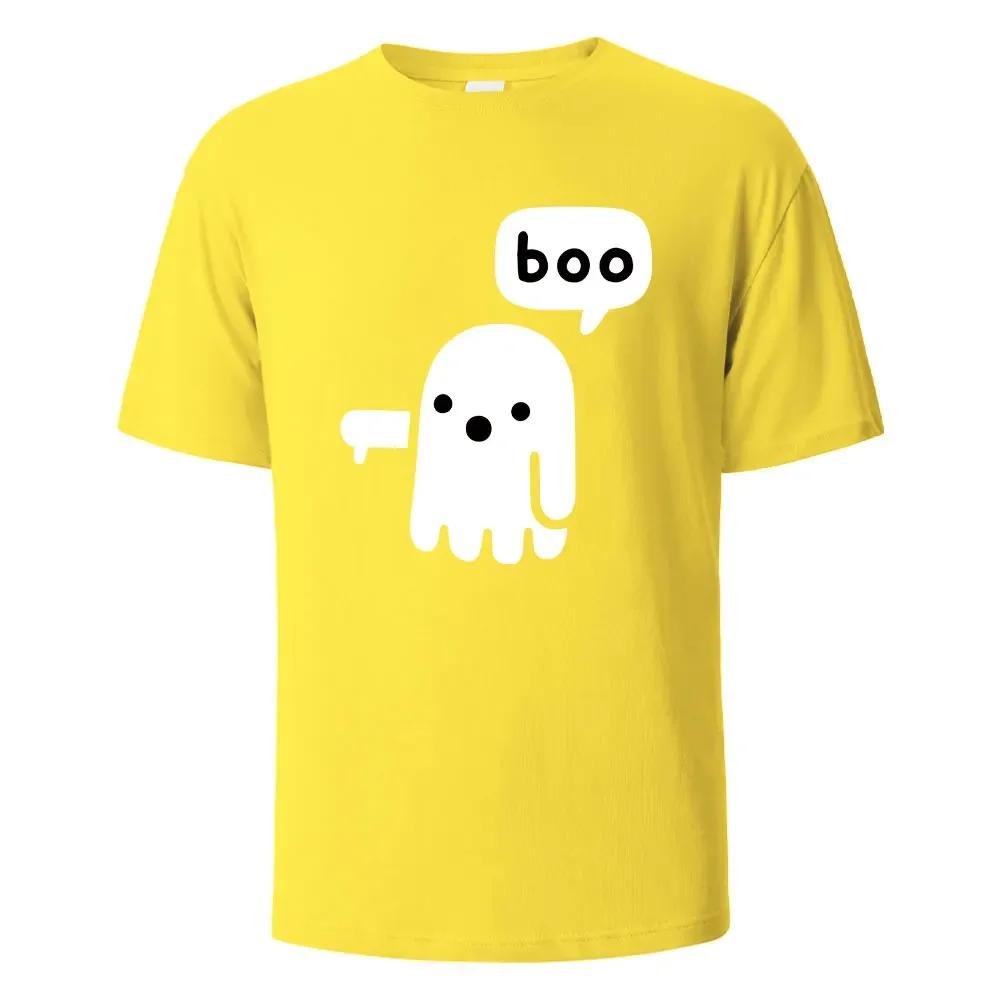 BOO Funny Street Printing T-shirt For Men Wowen 100%Cotton Summer Breathable Short-Sleeved Basic Tops O-neck Oversize Tees