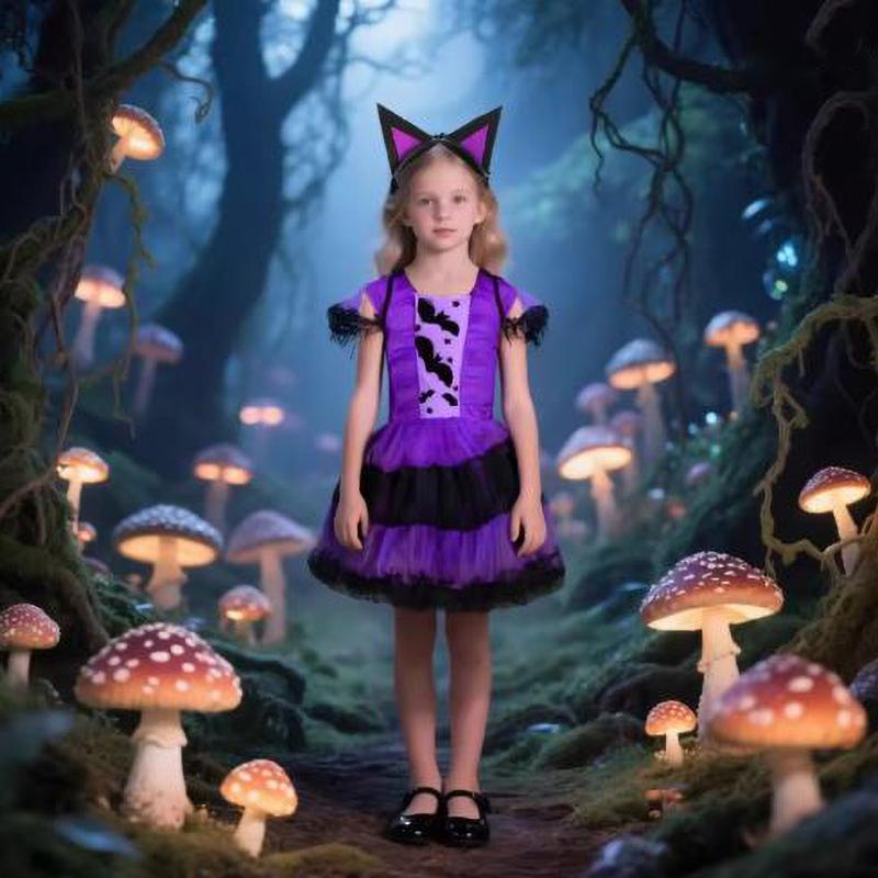 Kinder Mädchen Lila Fledermaus Vampir Prinzessin Kleid Ausgefallenes Cosplay Kostüm Kleidung Halloween Spiel