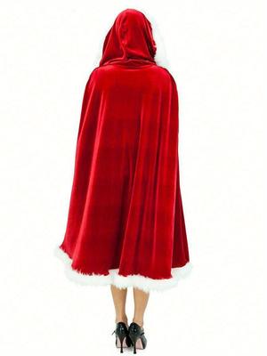 1 Adult Christmas Cloak with Hat and Little Red Riding Hood Pattern, Suitable for Christmas Parties and Stage Performances