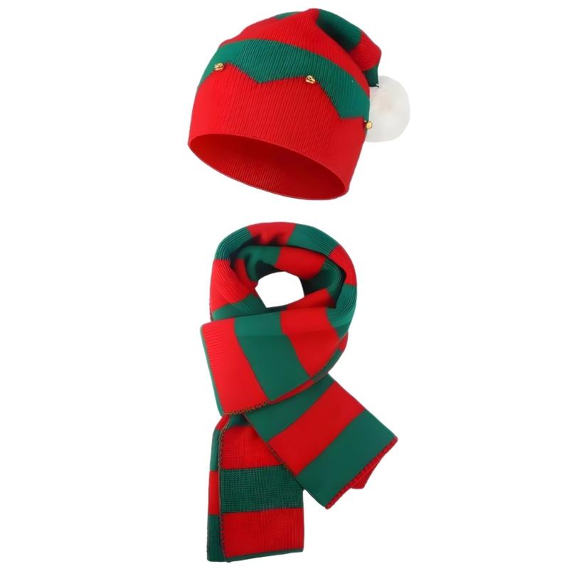 Handgehäkelte Weihnachtsmannmütze Schal Handschuhe für Kinder Erwachsene Familienfeier Weihnachtsmannmütze Festival Requisiten Strickwaren