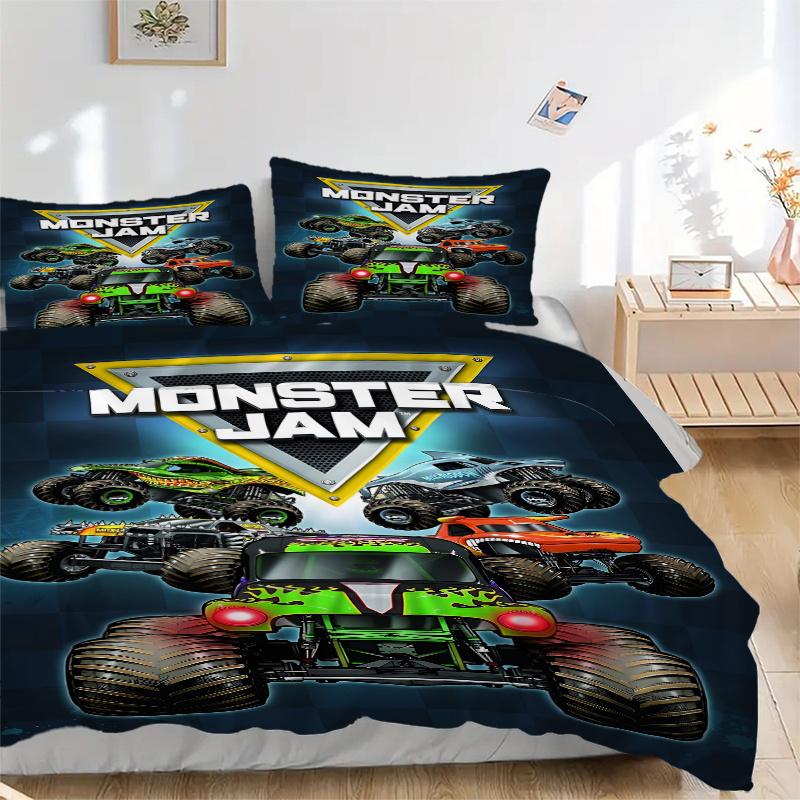 

3pcs Monster Jam Monster Truck Home Bedding Set-Universal Three-Piece Suit for Bedroom, Guest Room, Living Room, Hotel-Perfect Holiday Gift 135x200cm