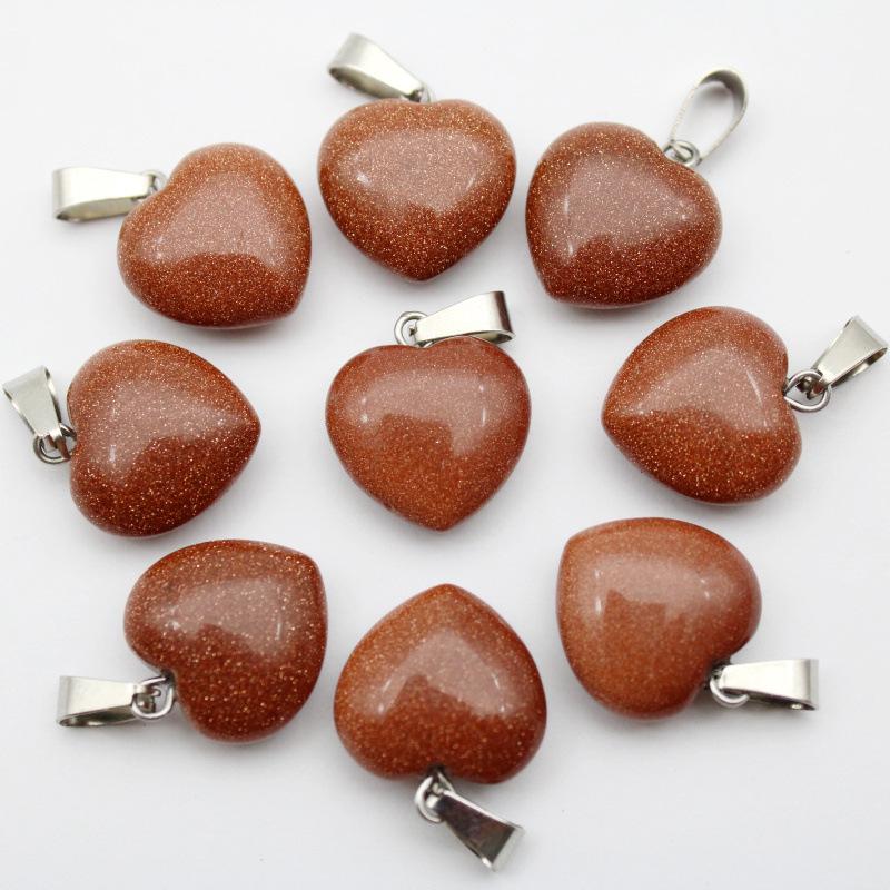 16MM Heart-Shaped Natural Stone Pendant: Amethyst Rose Quartz Green Aventurine Tiger Eye