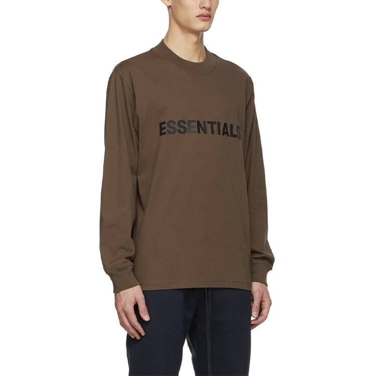 Fear of God Essentials Long Sleeve Crewneck T-Shirt with Drop Shoulder Unisex Tops Brown FOG-FW20-165
