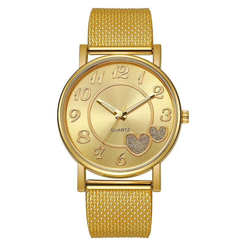 Hot Fake Mesh Belt Quartz Watch Women's Casual Fashion Love Shape Schoolboy Sense Watch