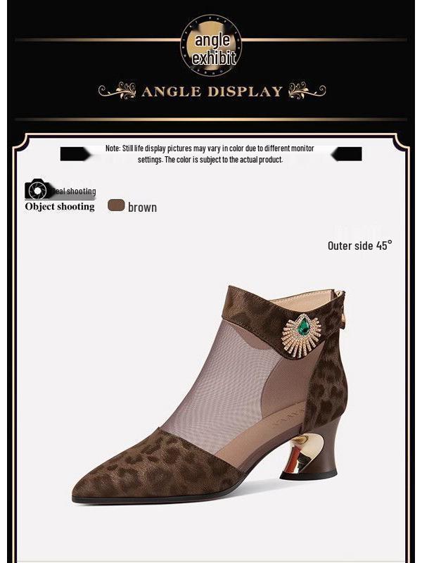 2025 Elegantní síťované boty a sandály s kamínky se špičatou špičkou a středním podpatkem pro ženy v nadměrných velikostech