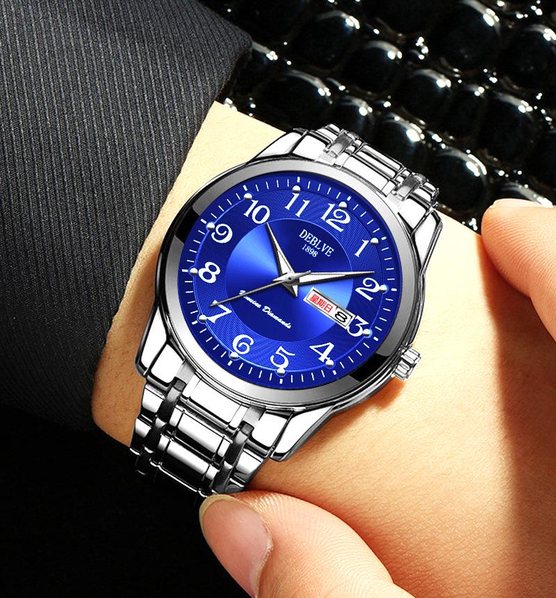 Herren Digital Luminous Wasserdichte Modeuhr - Legierungsstahlarmband mit Doppeltem Kalender