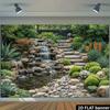 2D planar courtyard stone steps, cascading waterfalls and waterfall background fabric - landscape theme