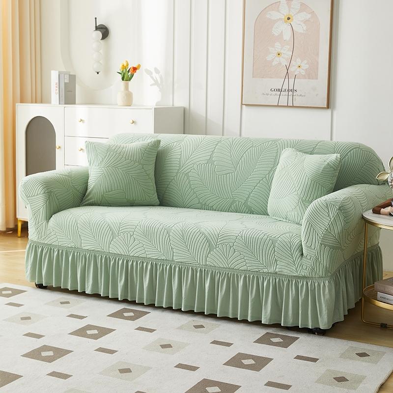 Tree Leaves Jacquard Elastic Sofa Cover With Skirt All-Inclusive Sofa Cover for Living Room 1/2/3/4 Seater