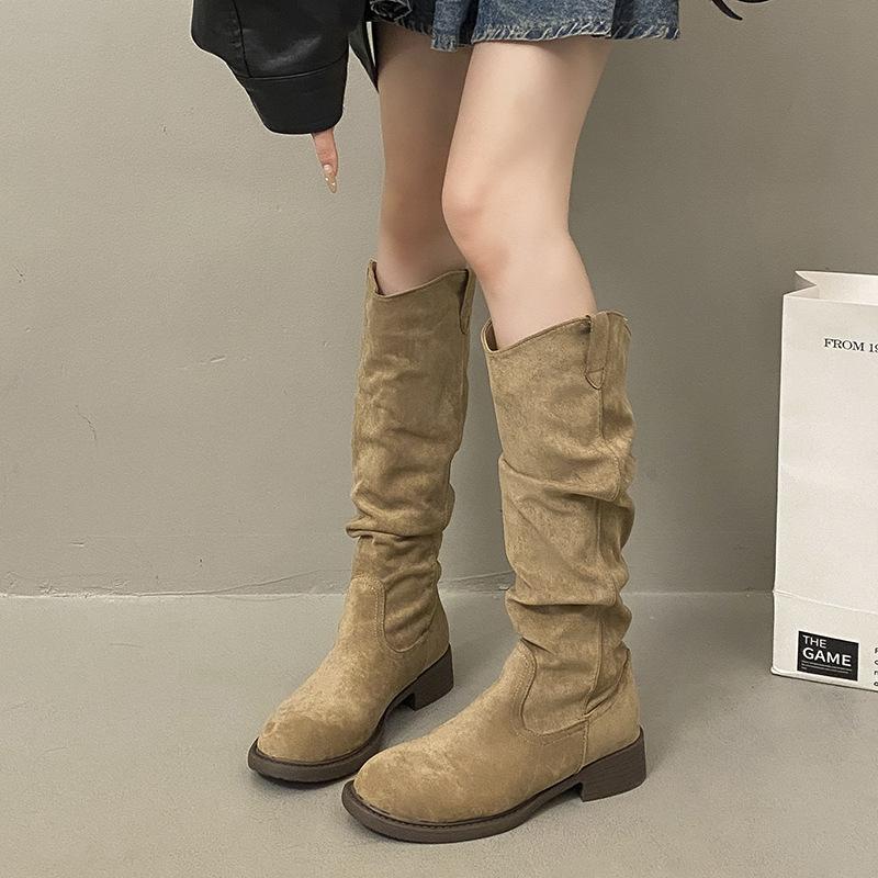 Boots Western Boots Women's Autumn French Retro Tall Boots Stacked Cowboy Boots New Versatile