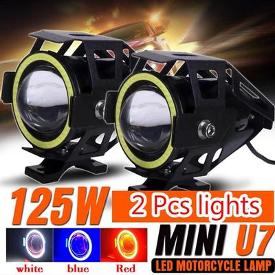 1PCS Mini U7 125W LED Motorcycle Headlight  Angel Light Spotlight