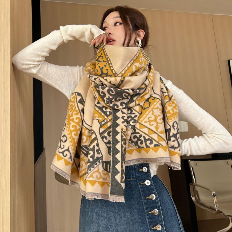 Autumn and winter imitation cashmere jacquard thick scarf female totem horse jacquard scarf windproof and warm versatile shawl