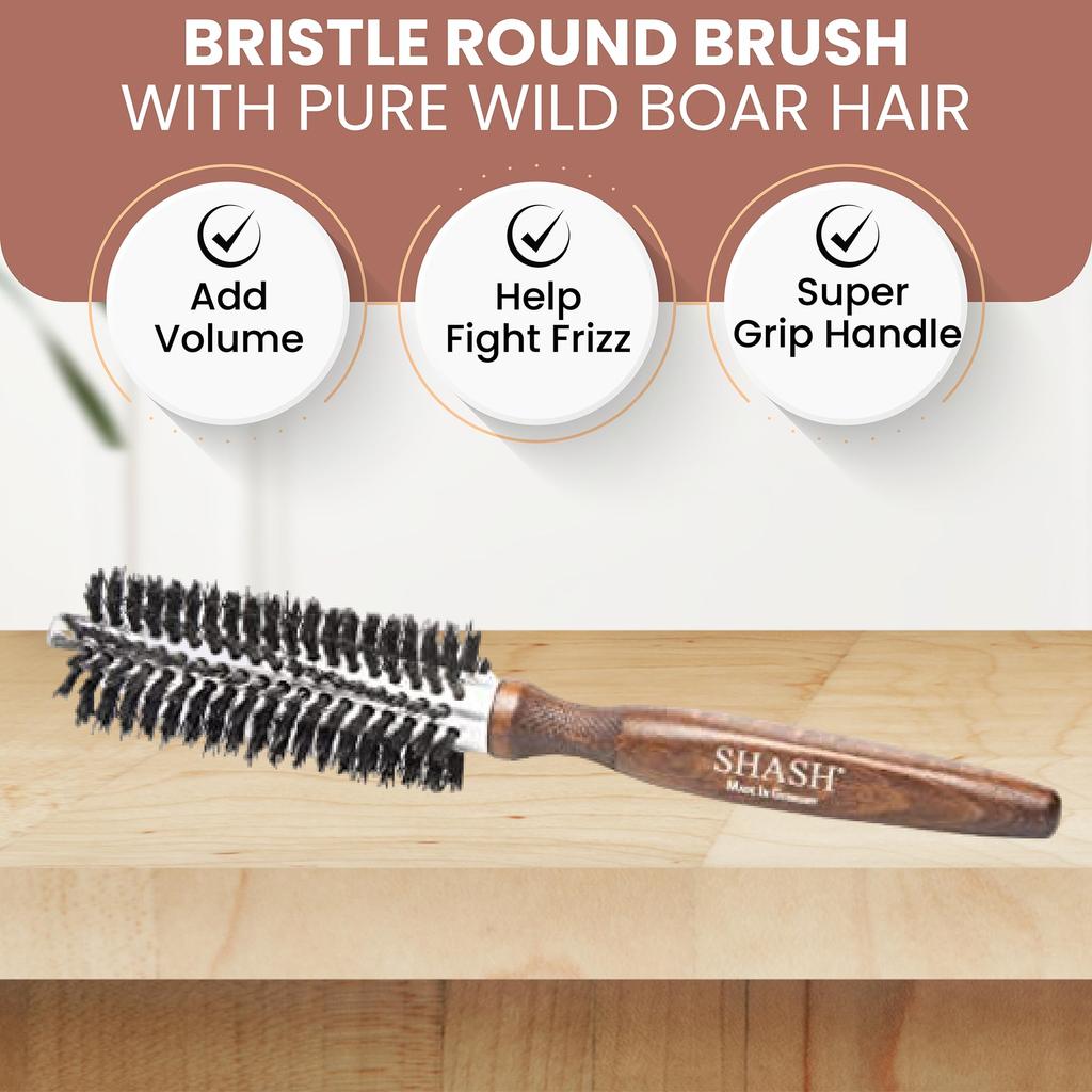 Handcrafted In Germany Since 1869 Round Hair Brush Shaped Boar Bristle Round Hair Professional Hair Brush for and Made of Sustainable Beech Wood -