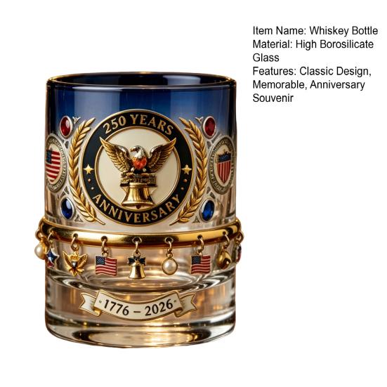 250. Jubiläum Whiskey Karaffe Glas Spirituosenflasche Patriotisches Andenken zum Unabhängigkeitstag Klassisches Geschenk für Sammler Veteranen Geschichtsinteressierte