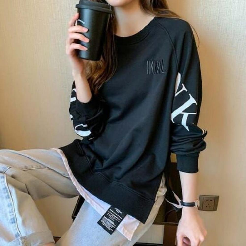 Navava Men Casual Loose Fit Lettering Layered Long Sleeve Sweatshirt Nt3182