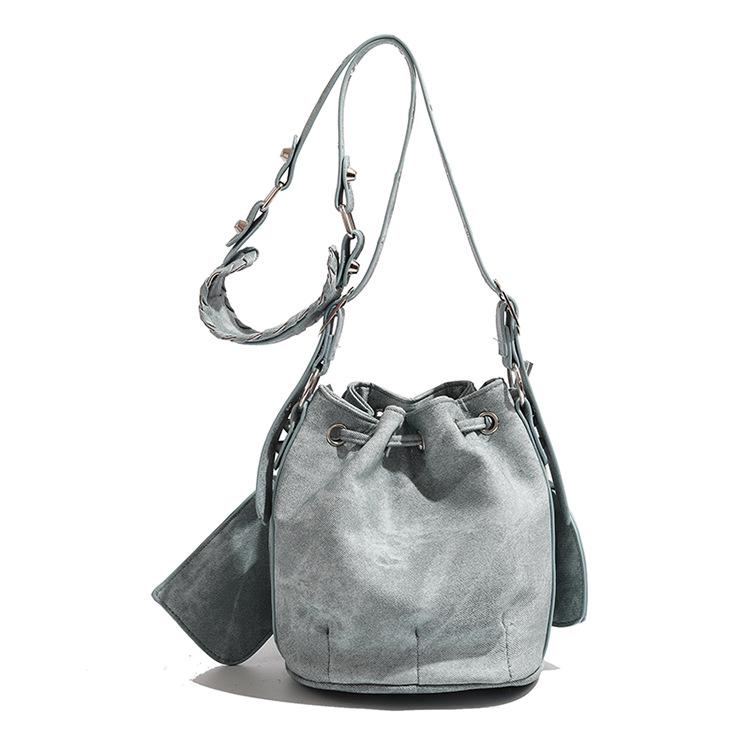 2024 Women's Summer Bucket Bag Set: Fashion Drawstring, Rivet Design, with Wide Shoulder Strap and Messenger Bag.