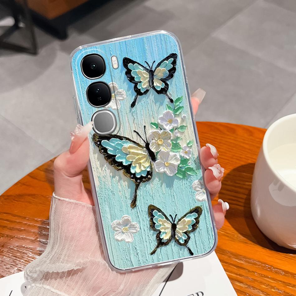 

For Vivo V40 Lite V40SE Y200 Y300 Case Lucky Flower Transparent Phone Cases For Vivo V 40 Lite V40 SE 80W Soft TPU Back Covers Vivo Y300