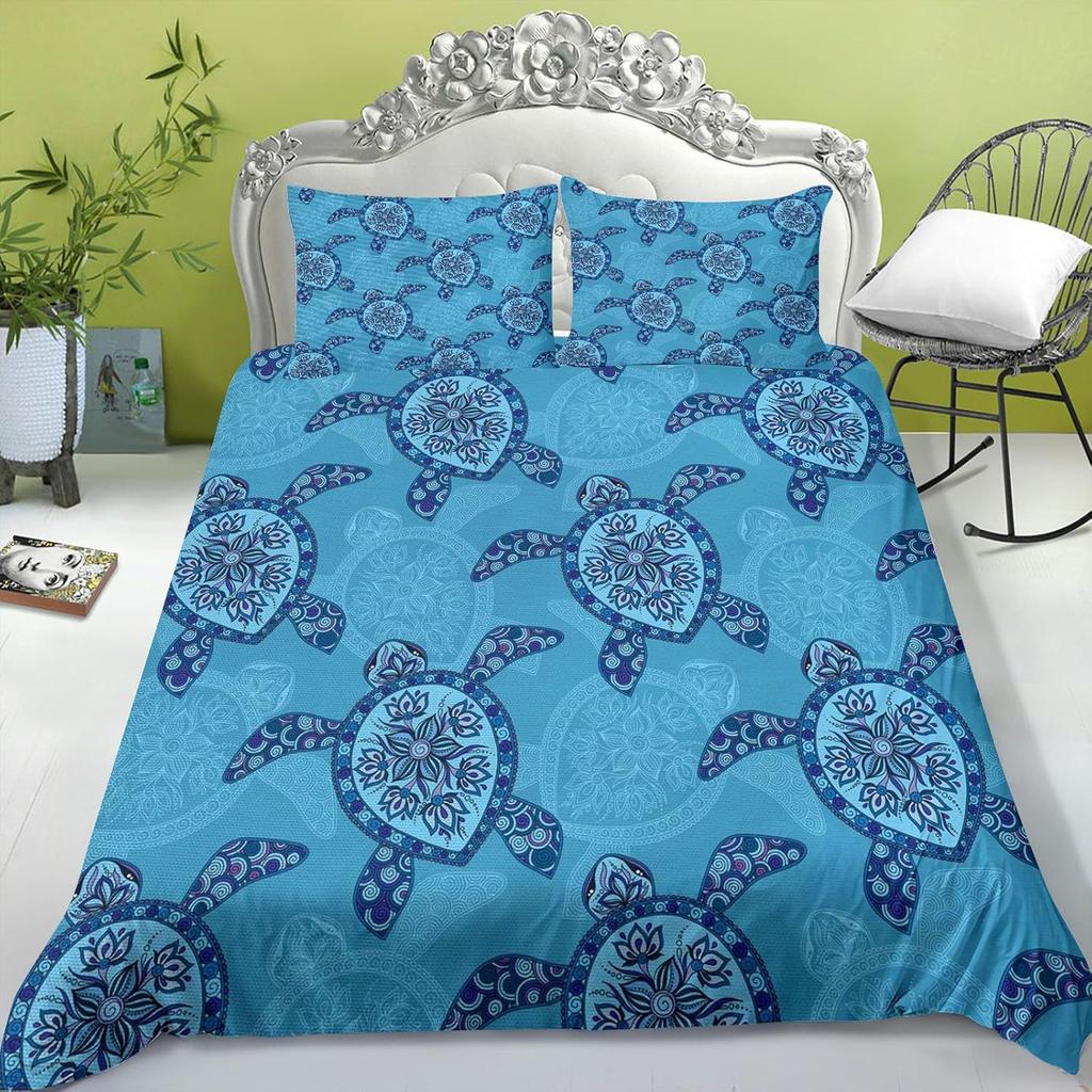 Turtle Duvet Cover Set, Sea Turtle Bedding Set For Children, Boys, Girls, Ocean Theme, Turtle Animal Bedding Set Bedroom Decor