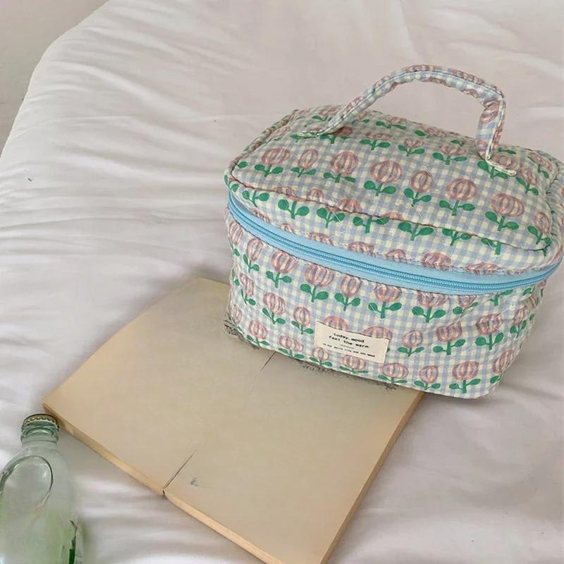 

Свежая и милая косметичка в садовом стиле из хлопка, большая вместительная переносная сумка для хранения, косметичка для женщин зелёный