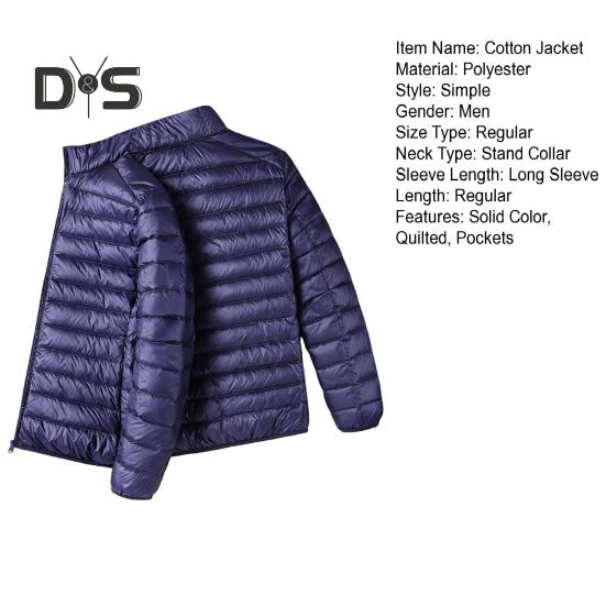 Herren Baumwolljacke Stehkragen Langarm Reißverschluss Knopfleiste Jacke Mantel mit Taschen Einfarbig Gesteppt Lässige Daunenjacke