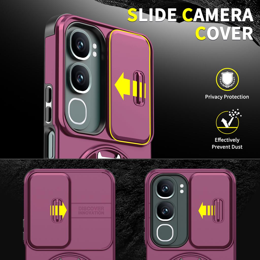 Magnetic Metal Ring Stand Armor Case For VIVO Y31 5G Y21d Slide Push Window Lens Protection TPU Frame Hard Plastic Phone Cover